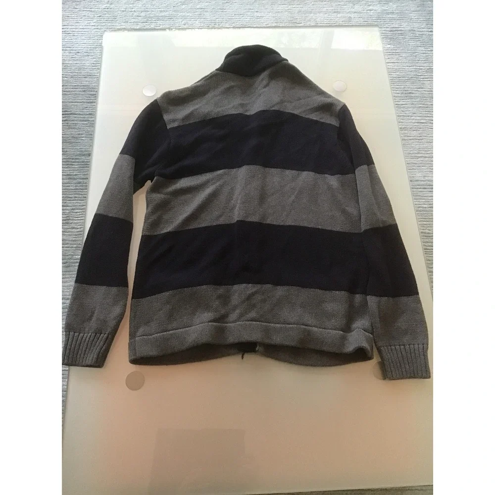 Polo Ralph Lauren Shawl Collar Cardigan Sweater Navy Grey Striped Crest Logo XL